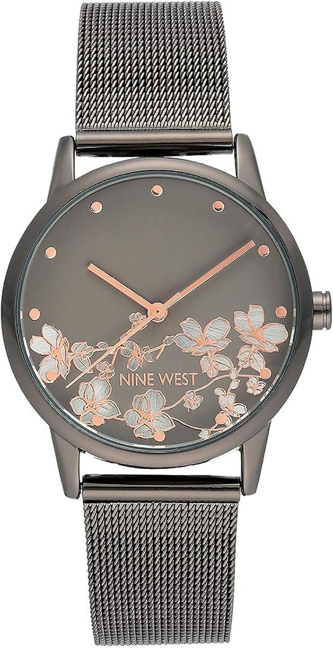 71LmF0jBfL._AC_SX679_-1.jpg Nine West Women's Floral Dial Mesh Bracelet Watch - Image 1